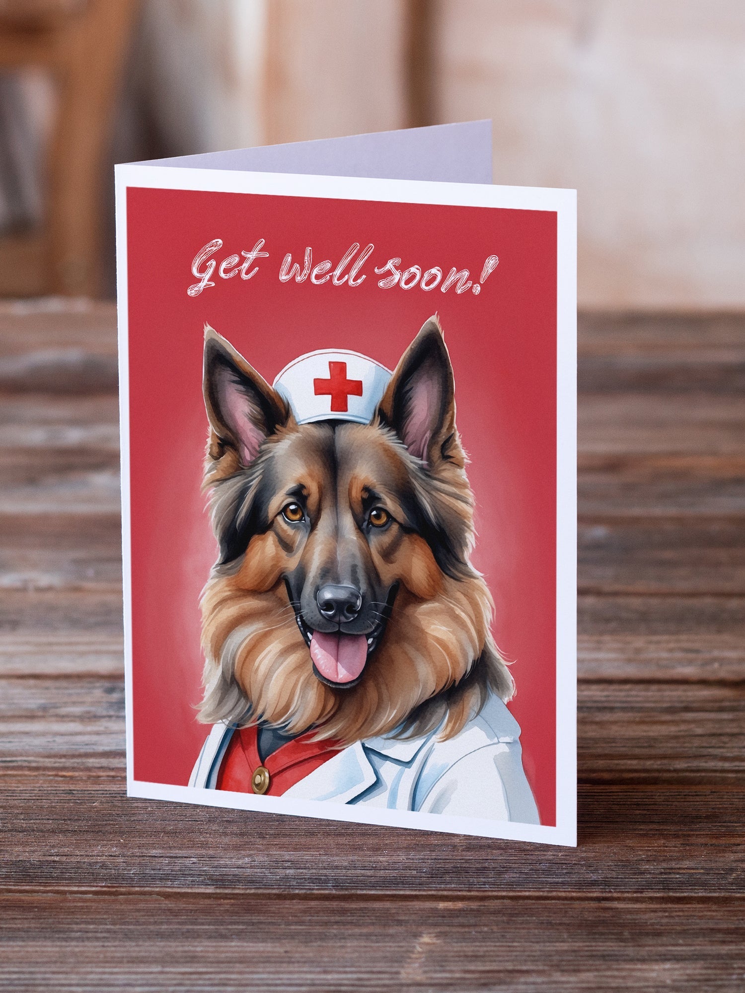Belgian Tervuren Get Well Soon Greeting Cards Pack of 8 Blank Cards with Envelopes Whimsical A7 Size 5x7