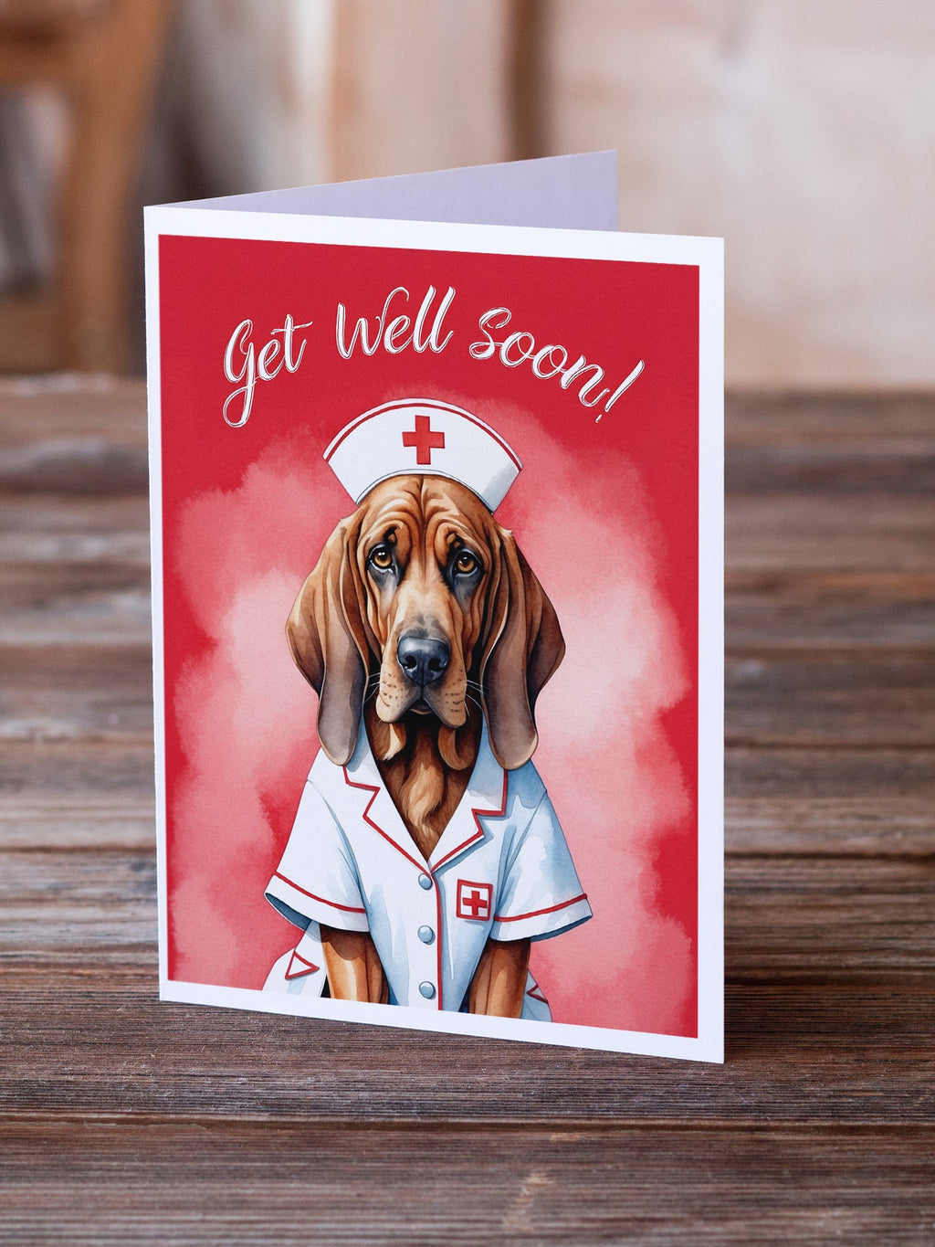 Bloodhound Get Well Soon Greeting Cards Pack of 8 Blank Cards with Envelopes Whimsical A7 Size 5x7