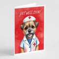 Border Terrier Get Well Soon Greeting Cards Pack of 8 Blank Cards with Envelopes Whimsical A7 Size 5x7