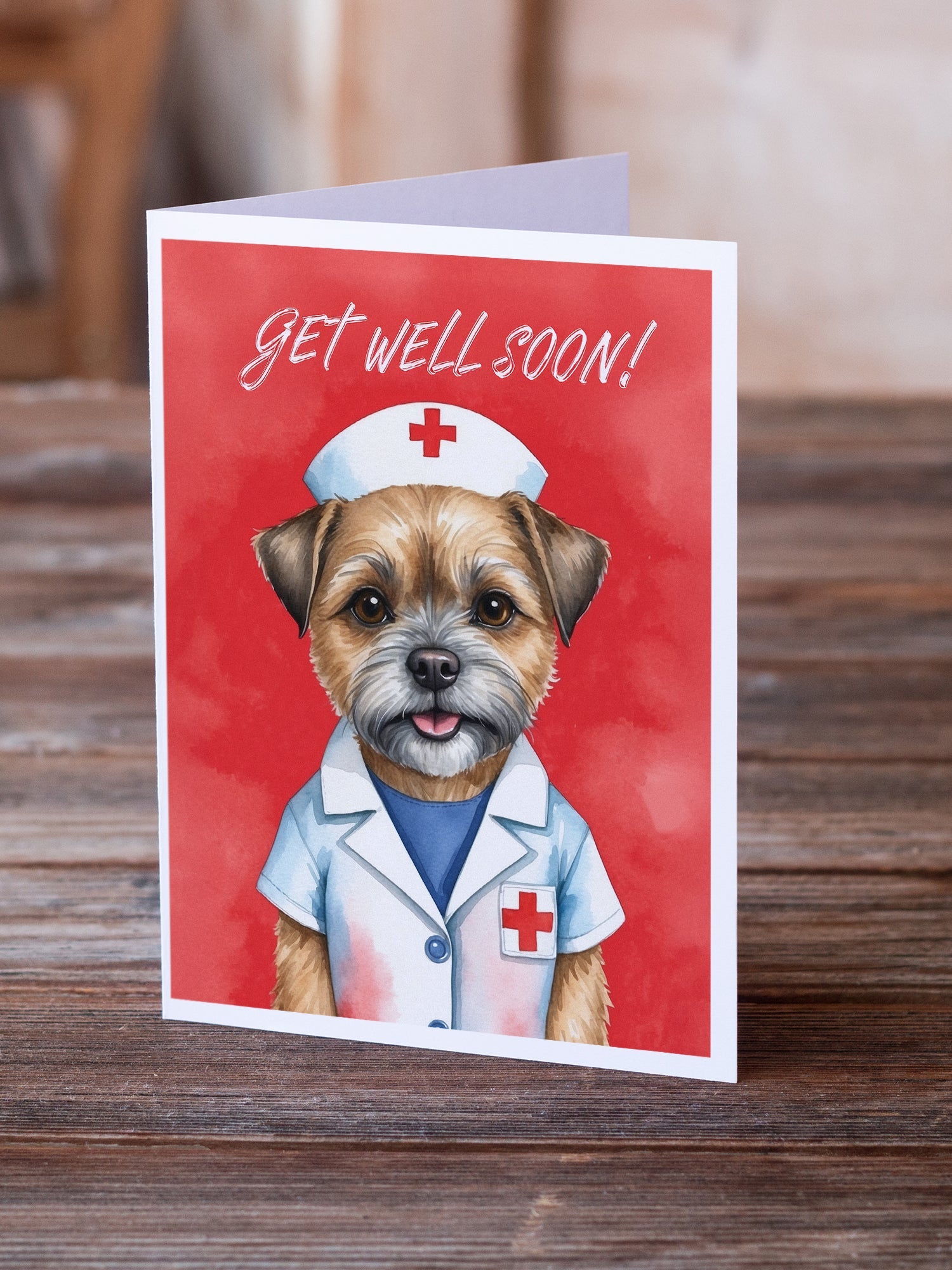 Border Terrier Get Well Soon Greeting Cards Pack of 8 Blank Cards with Envelopes Whimsical A7 Size 5x7