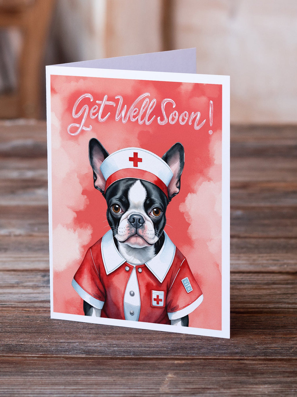 Boston Terrier Get Well Soon Greeting Cards Pack of 8 Blank Cards with Envelopes Whimsical A7 Size 5x7