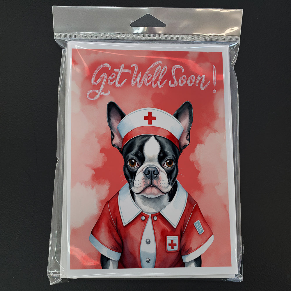 Boston Terrier Get Well Soon Greeting Cards Pack of 8 Blank Cards with Envelopes Whimsical A7 Size 5x7