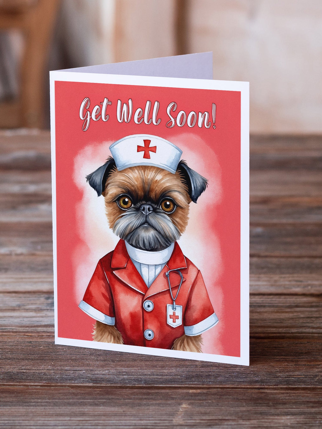Brussels Griffon Get Well Soon Greeting Cards Pack of 8 Blank Cards with Envelopes Whimsical A7 Size 5x7