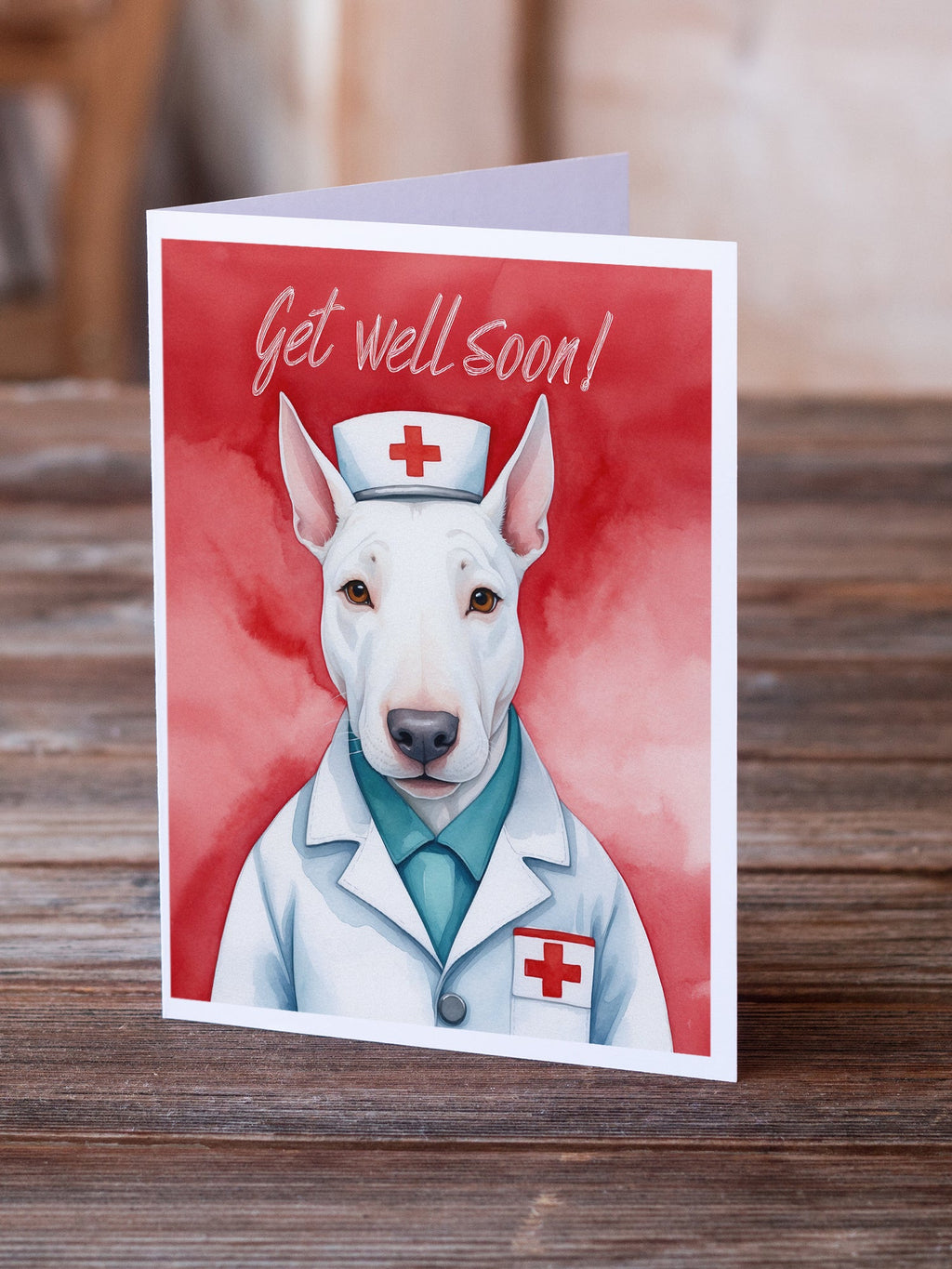 Bull Terrier Get Well Soon Greeting Cards Pack of 8 Blank Cards with Envelopes Whimsical A7 Size 5x7