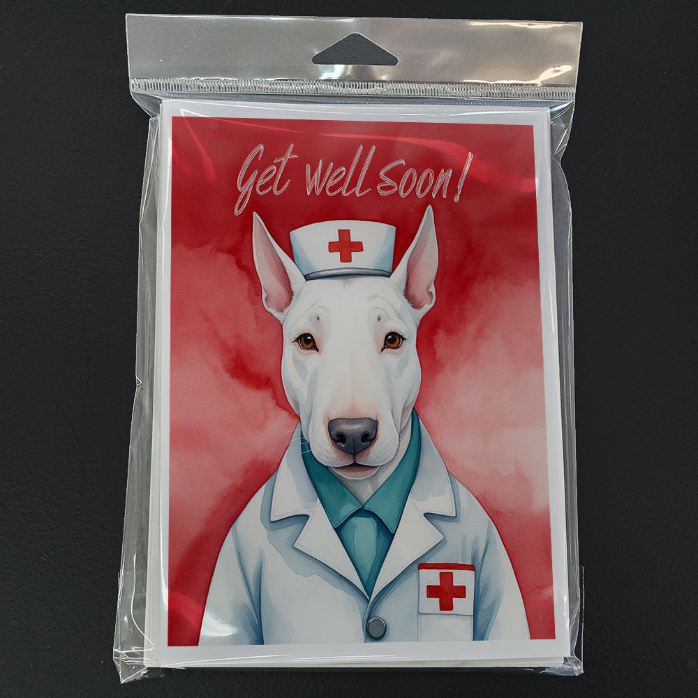 Bull Terrier Get Well Soon Greeting Cards Pack of 8 Blank Cards with Envelopes Whimsical A7 Size 5x7