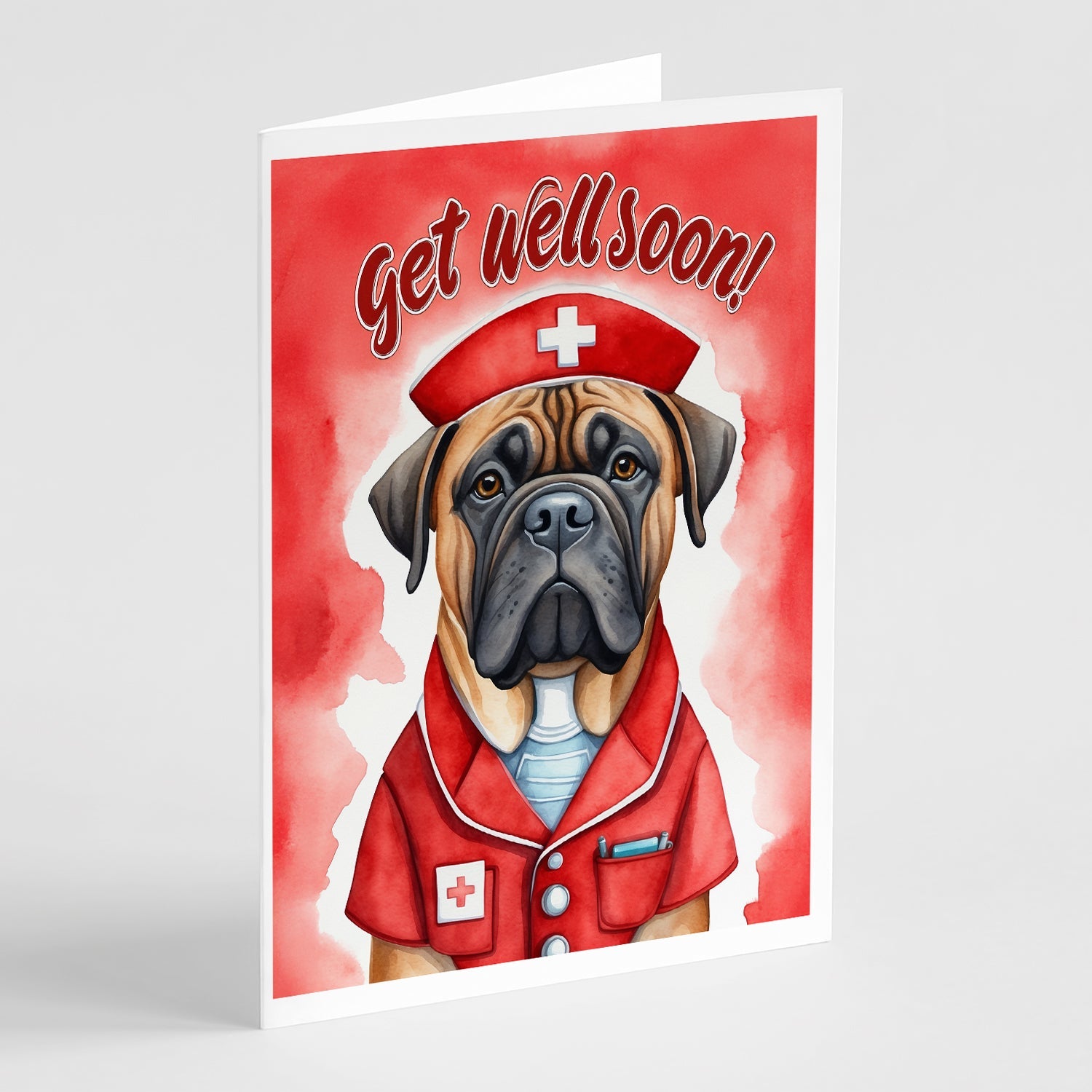 Bullmastiff Get Well Soon Greeting Cards Pack of 8 Blank Cards with Envelopes Whimsical A7 Size 5x7
