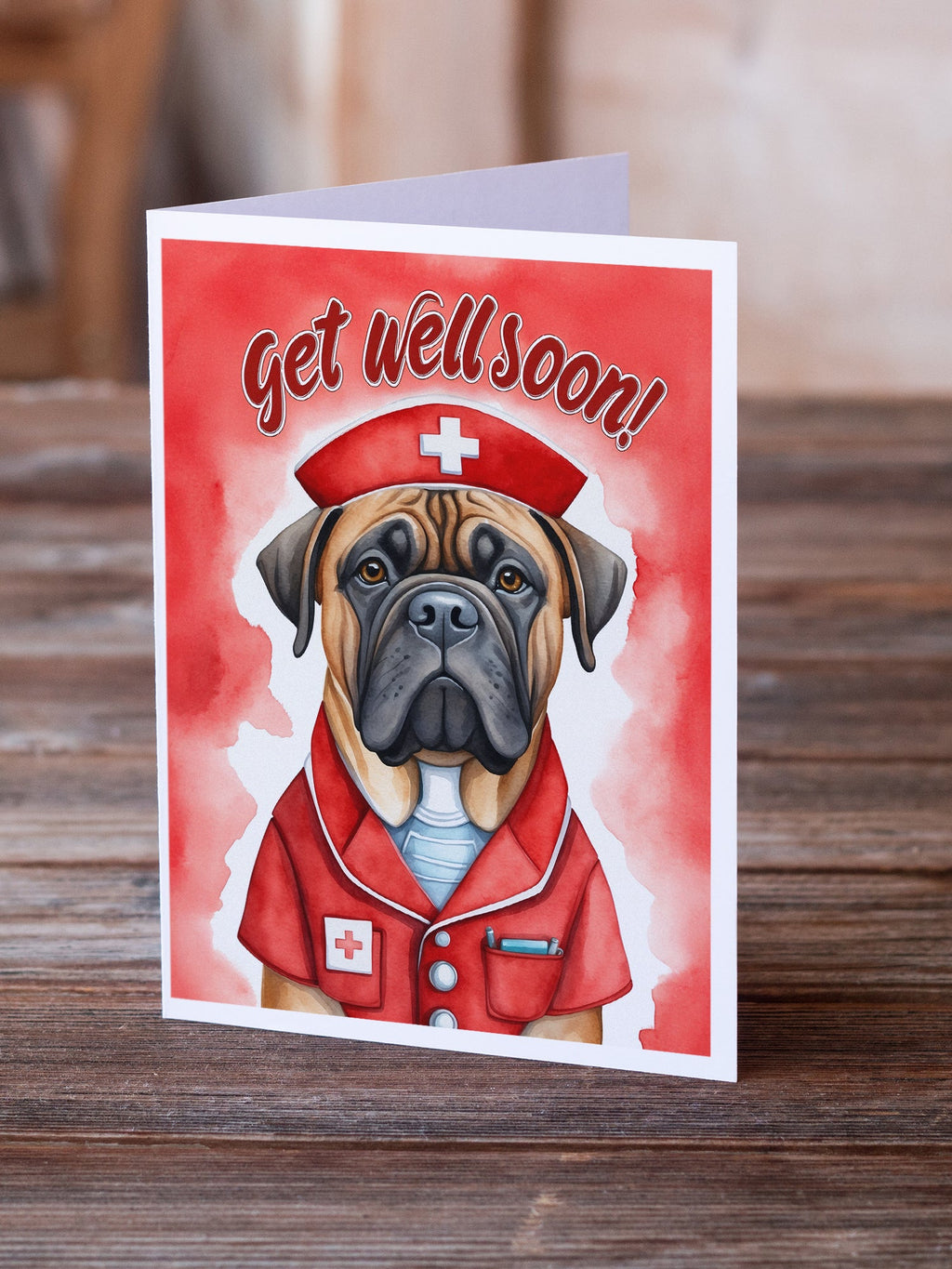 Bullmastiff Get Well Soon Greeting Cards Pack of 8 Blank Cards with Envelopes Whimsical A7 Size 5x7