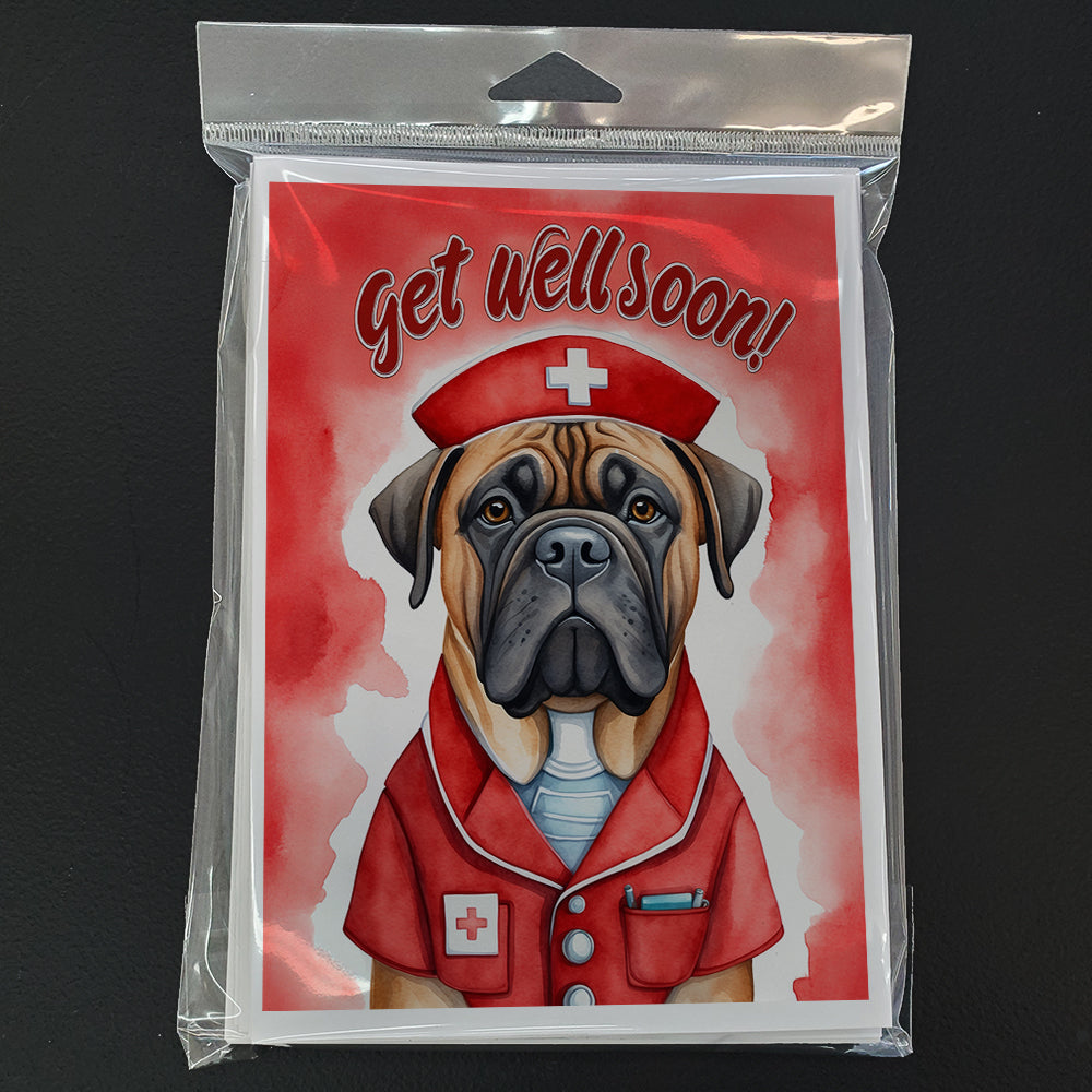 Bullmastiff Get Well Soon Greeting Cards Pack of 8 Blank Cards with Envelopes Whimsical A7 Size 5x7