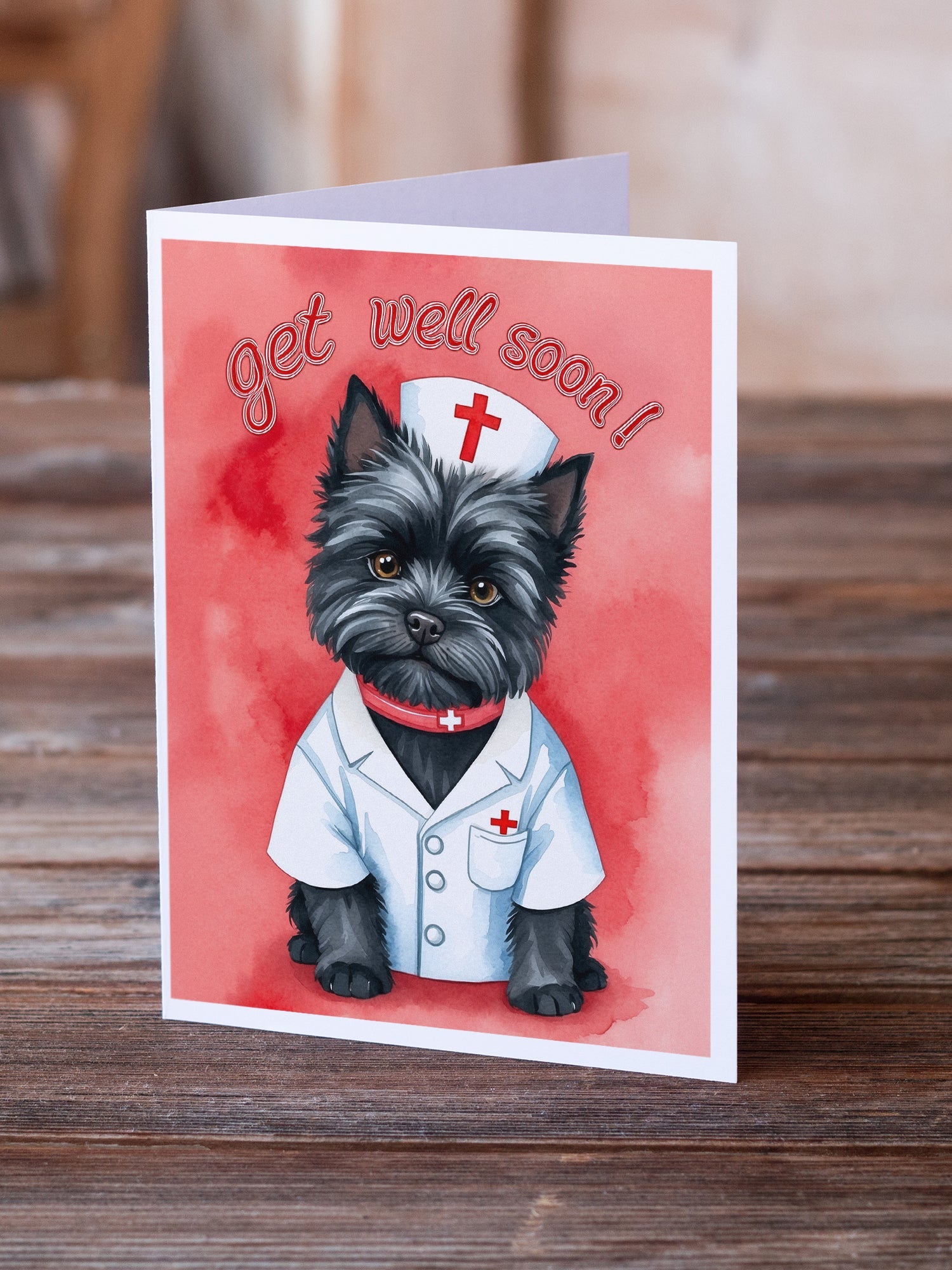Black Cairn Terrier Get Well Soon Greeting Cards Pack of 8 Blank Cards with Envelopes Whimsical A7 Size 5x7