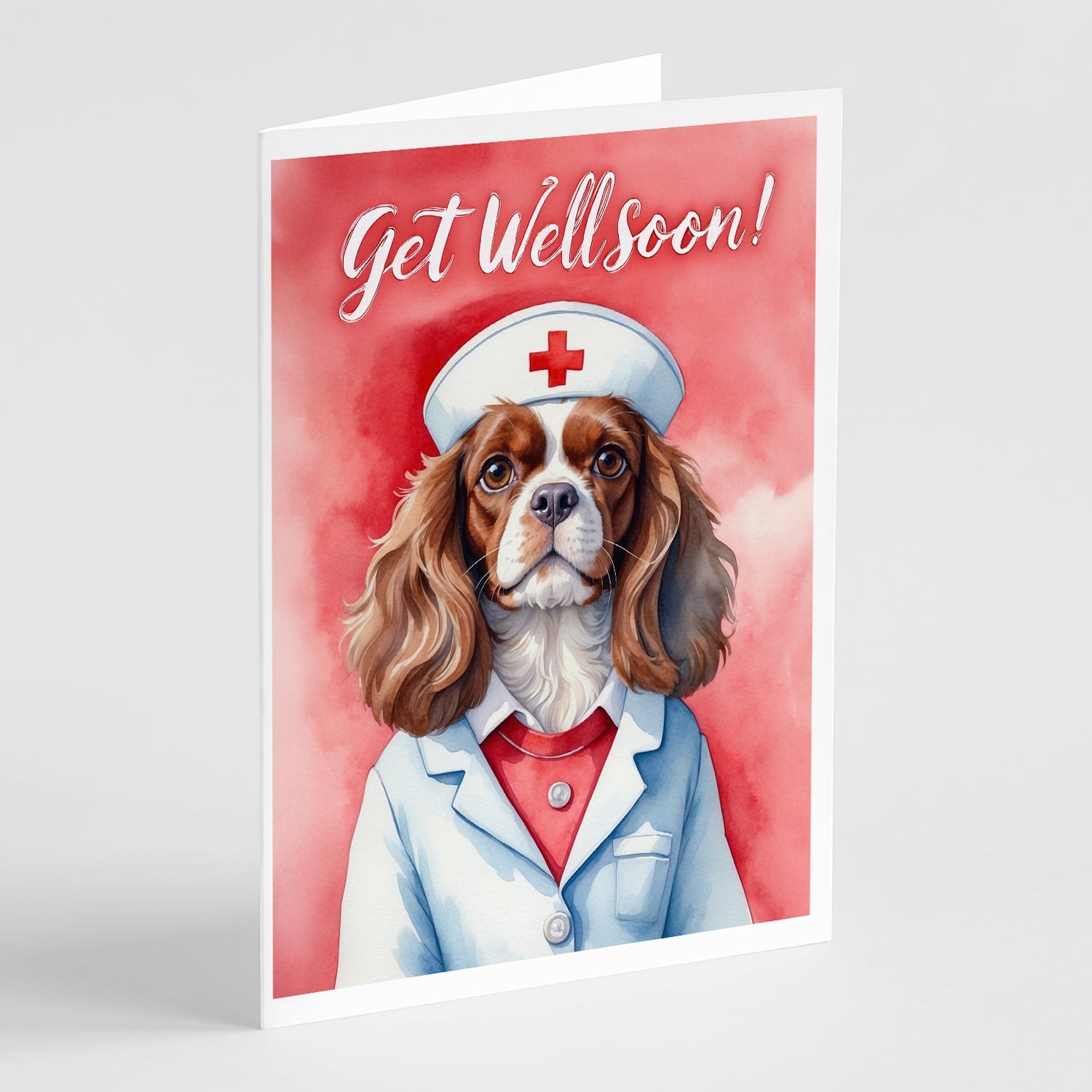 Cavalier Spaniel Get Well Soon Greeting Cards Pack of 8 Blank Cards with Envelopes Whimsical A7 Size 5x7