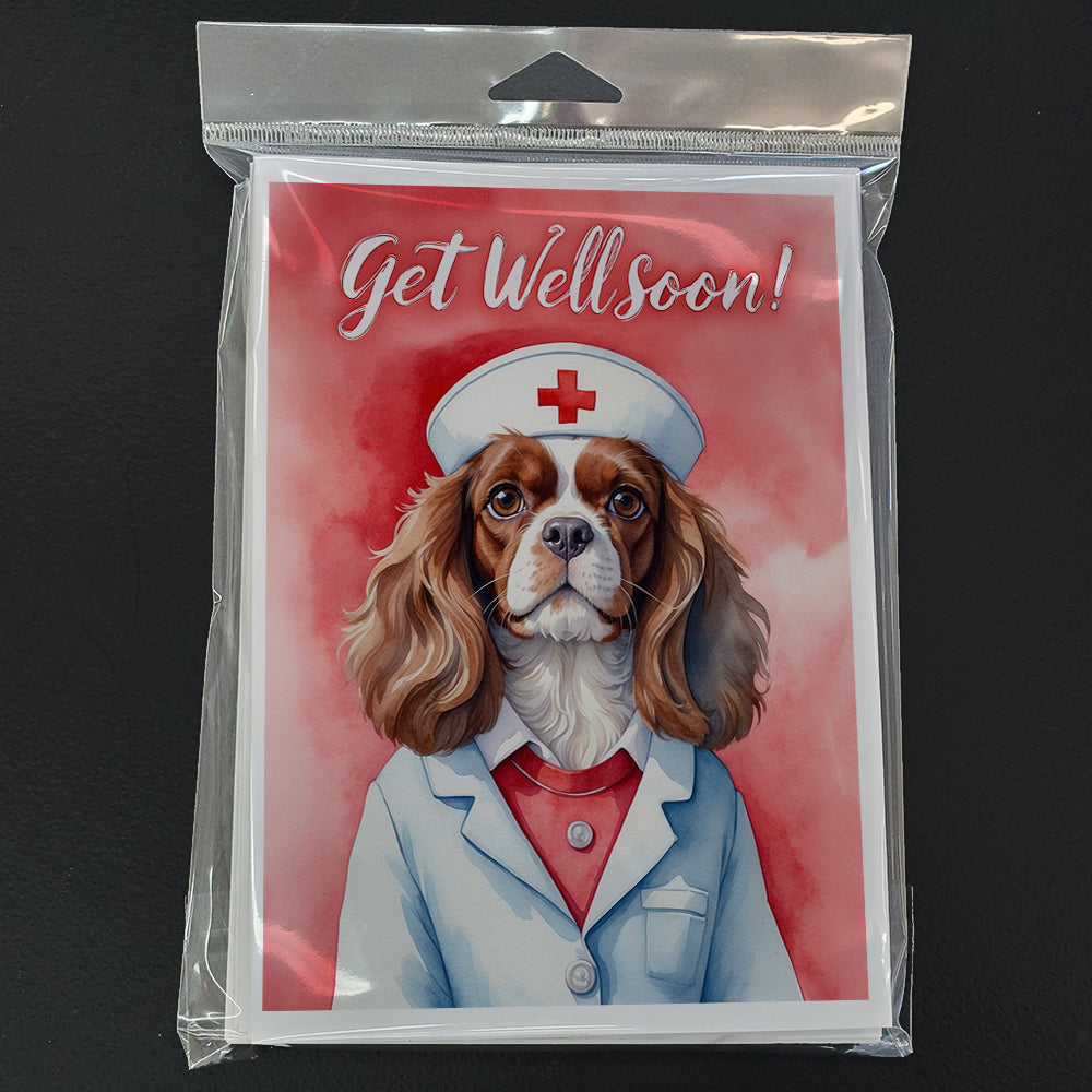 Cavalier Spaniel Get Well Soon Greeting Cards Pack of 8 Blank Cards with Envelopes Whimsical A7 Size 5x7