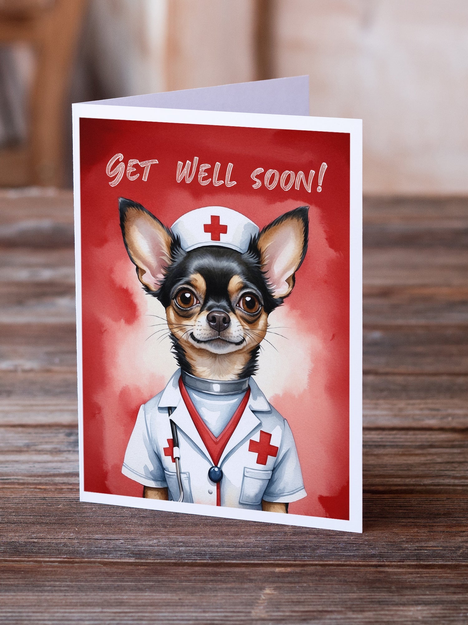 Black and Tan Chihuahua Get Well Soon Greeting Cards Pack of 8 Blank Cards with Envelopes Whimsical A7 Size 5x7