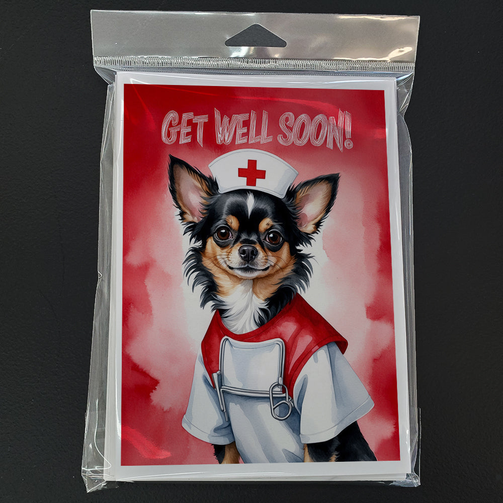 Black and Tan Longhair Chihuahua Get Well Soon Greeting Cards Pack of 8 Blank Cards with Envelopes Whimsical A7 Size 5x7