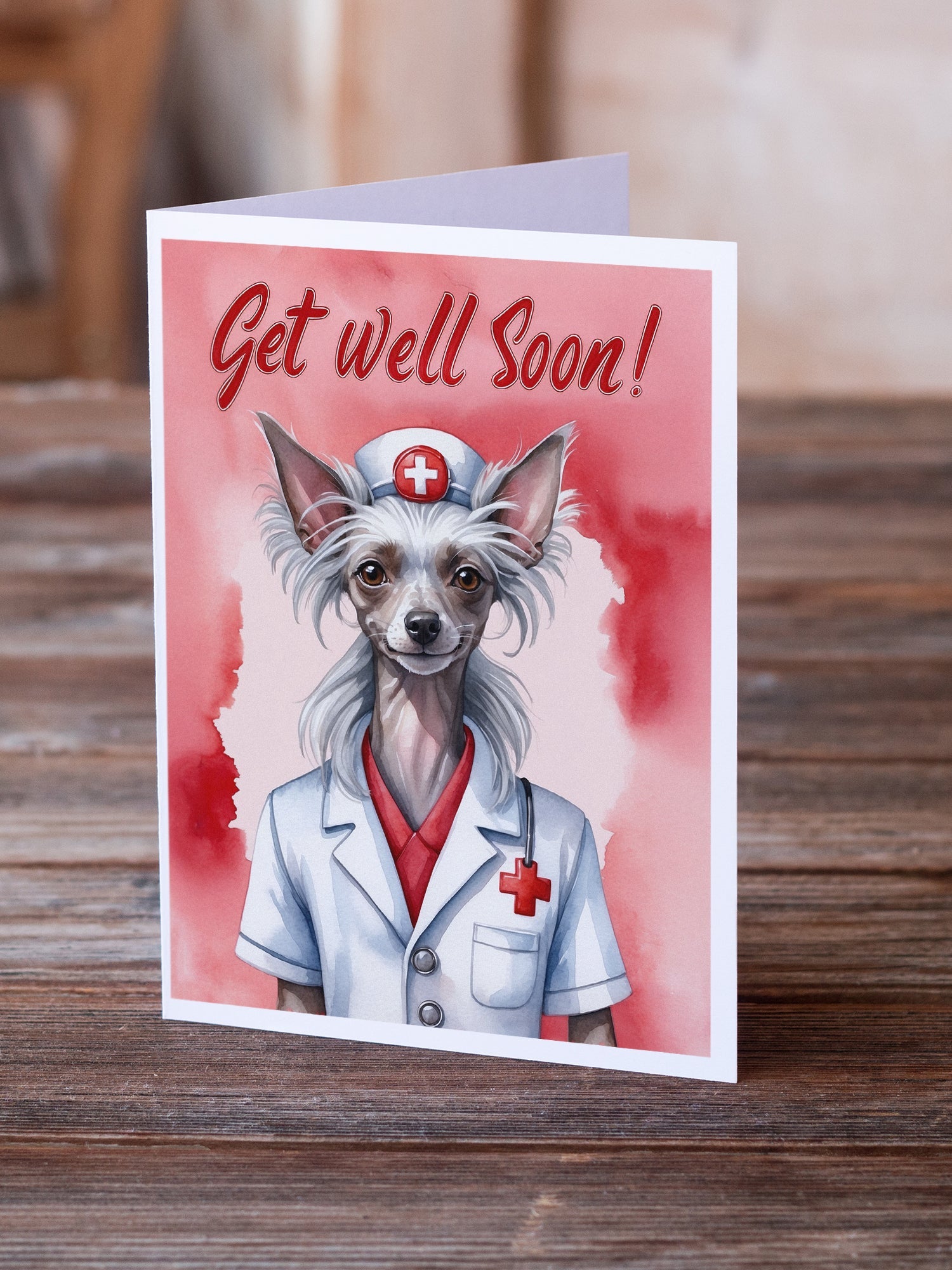 Chinese Crested Get Well Soon Greeting Cards Pack of 8 Blank Cards with Envelopes Whimsical A7 Size 5x7