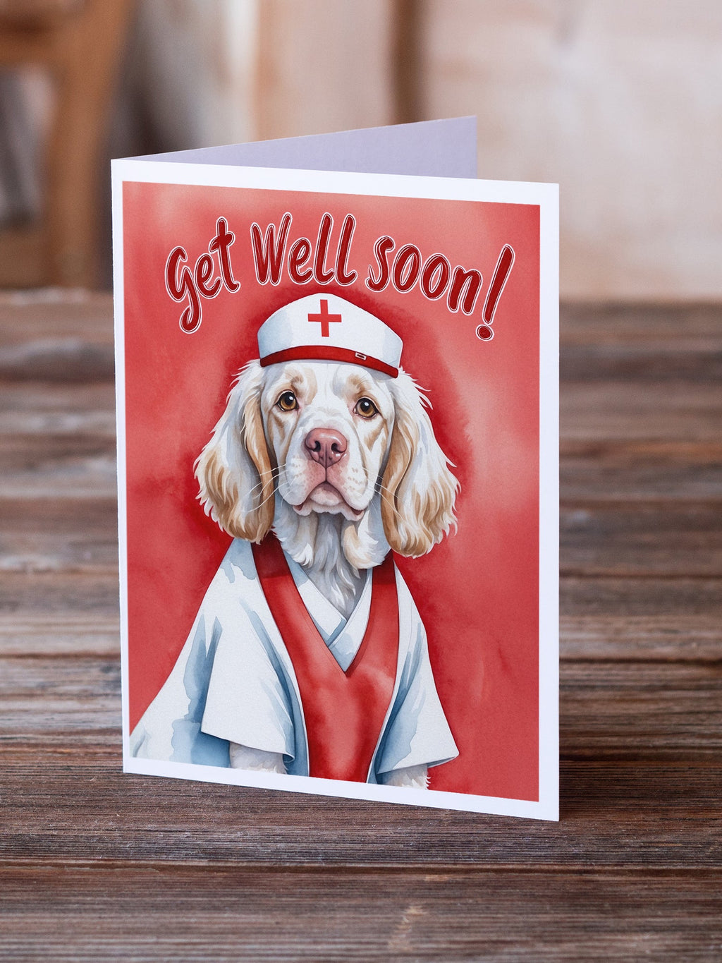 Clumber Spaniel Get Well Soon Greeting Cards Pack of 8 Blank Cards with Envelopes Whimsical A7 Size 5x7