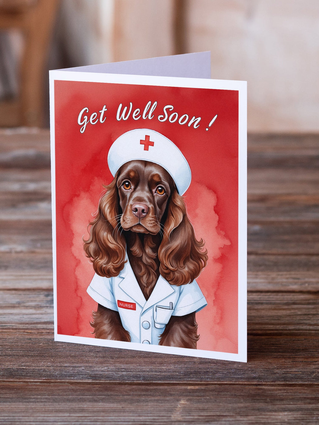 Chocolate Cocker Spaniel Get Well Soon Greeting Cards Pack of 8 Blank Cards with Envelopes Whimsical A7 Size 5x7