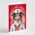 Collie Get Well Soon Greeting Cards Pack of 8 Blank Cards with Envelopes Whimsical A7 Size 5x7