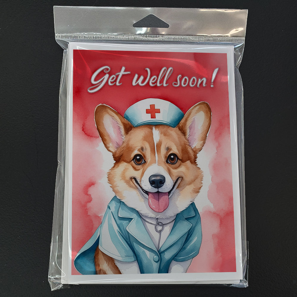 Corgi Get Well Soon Greeting Cards Pack of 8 Blank Cards with Envelopes Whimsical A7 Size 5x7