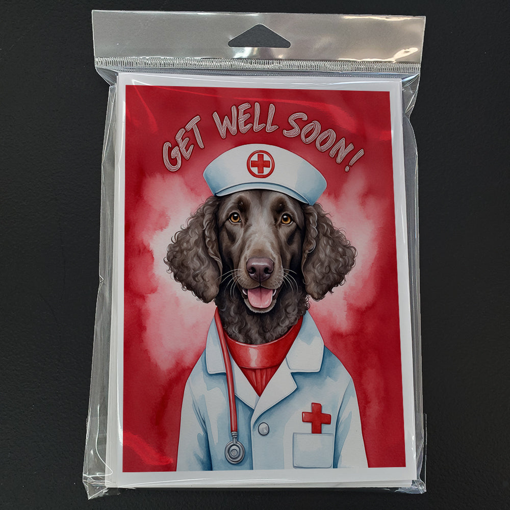 Curly Coated Retriever Get Well Soon Greeting Cards Pack of 8 Blank Cards with Envelopes Whimsical A7 Size 5x7