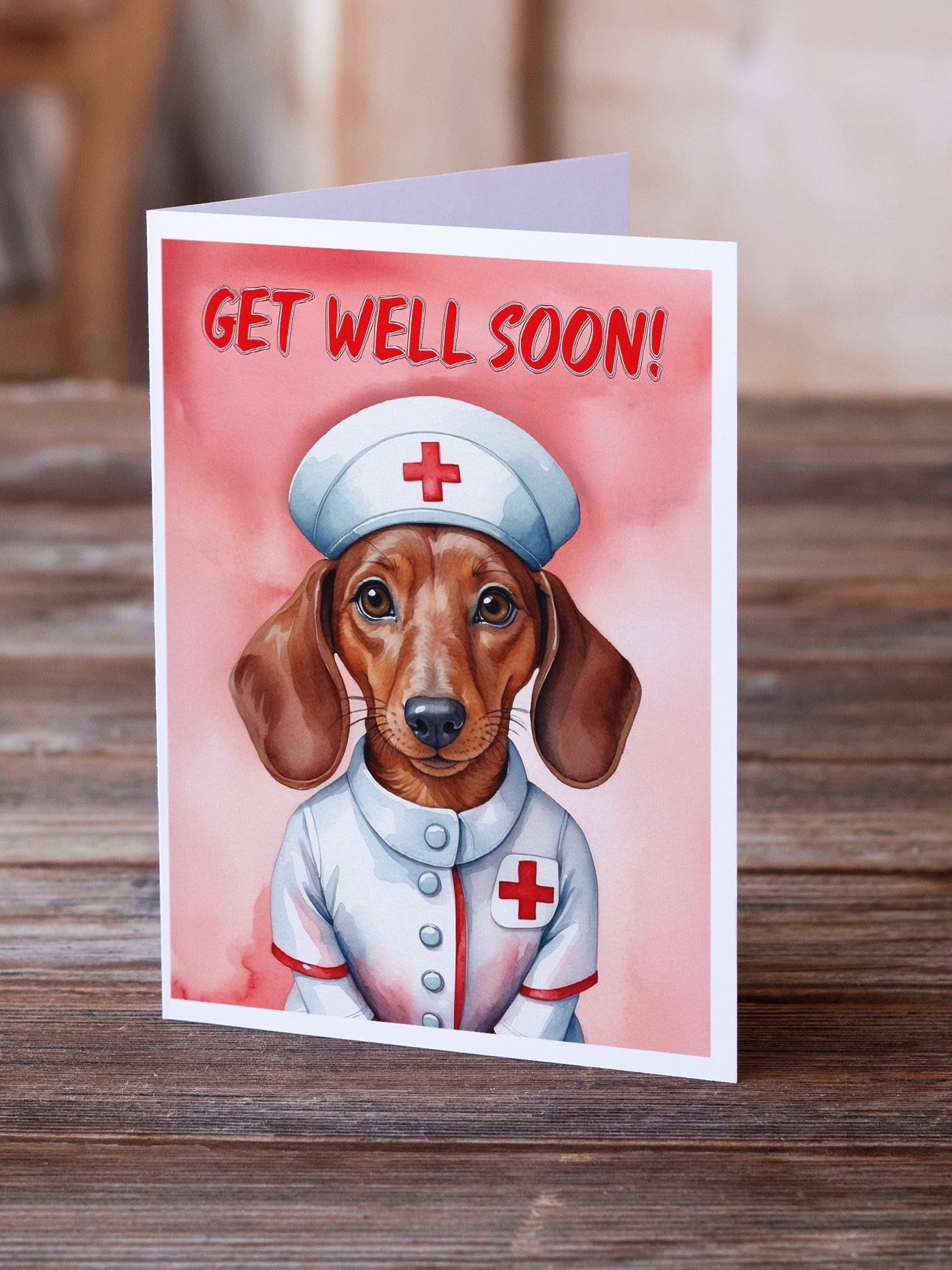 Dachshund Get Well Soon Greeting Cards Pack of 8 Blank Cards with Envelopes Whimsical A7 Size 5x7