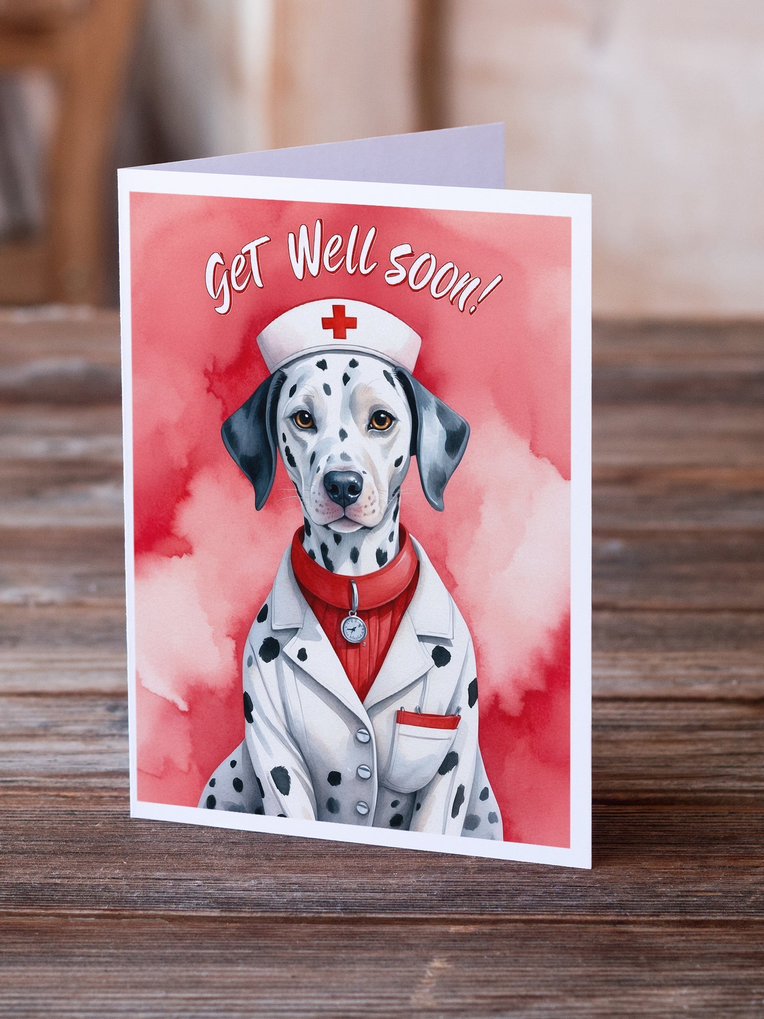 Dalmatian Get Well Soon Greeting Cards Pack of 8 Blank Cards with Envelopes Whimsical A7 Size 5x7