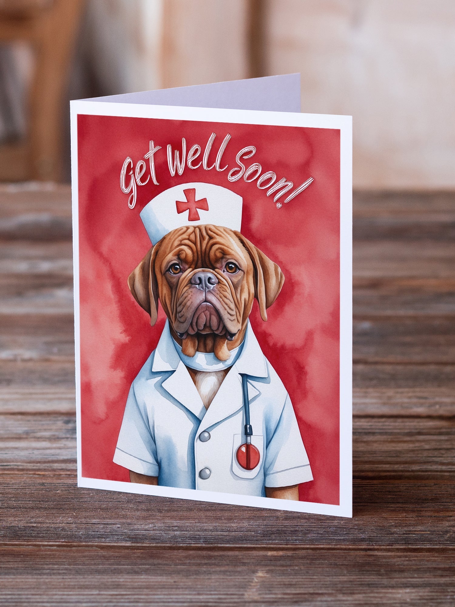 Dogue De Bordeaux Get Well Soon Greeting Cards Pack of 8 Blank Cards with Envelopes Whimsical A7 Size 5x7