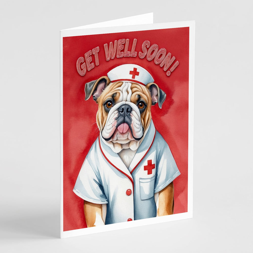 English Bulldog Get Well Soon Greeting Cards Pack of 8 Blank Cards with Envelopes Whimsical A7 Size 5x7