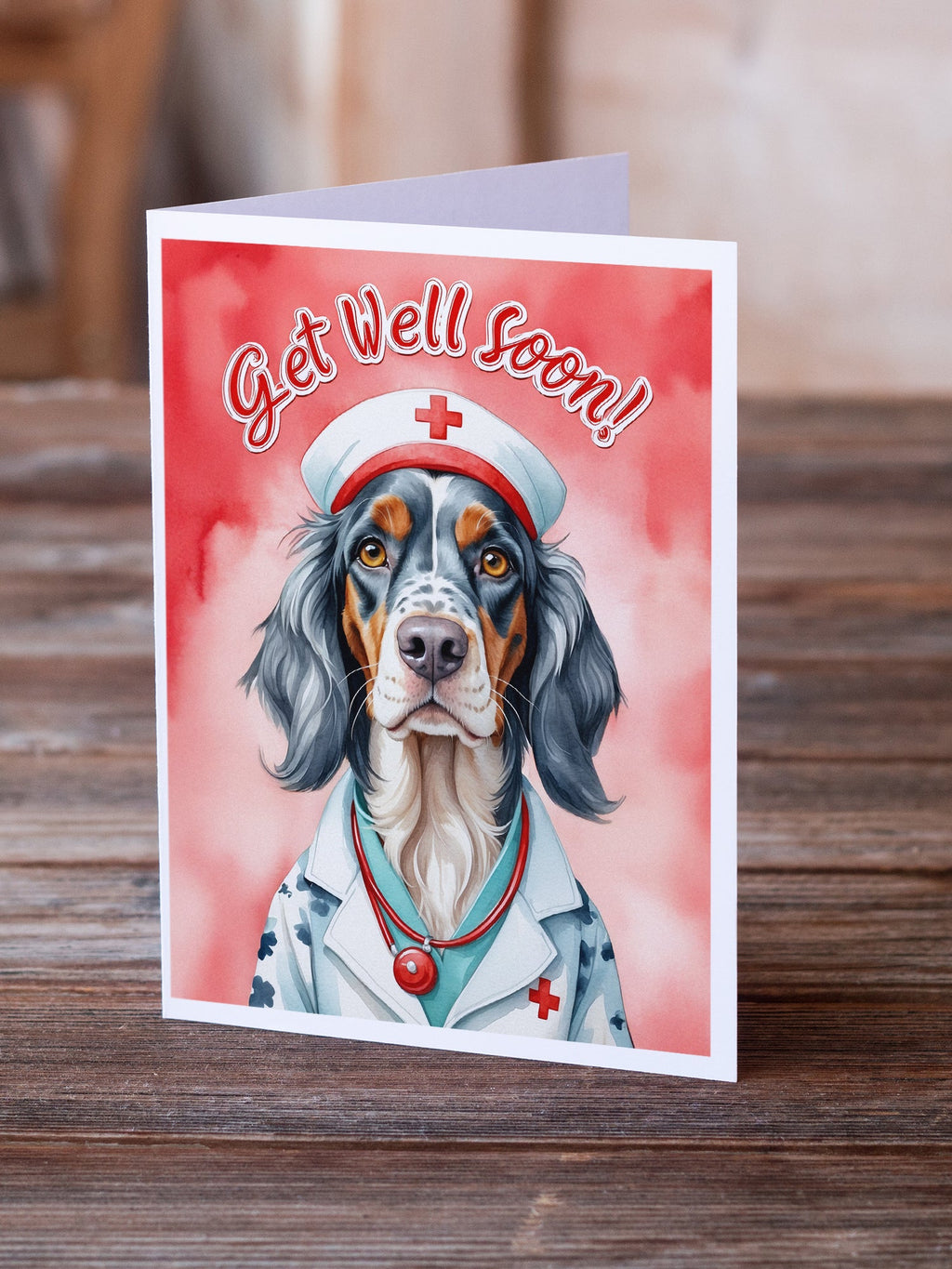English Setter Get Well Soon Greeting Cards Pack of 8 Blank Cards with Envelopes Whimsical A7 Size 5x7