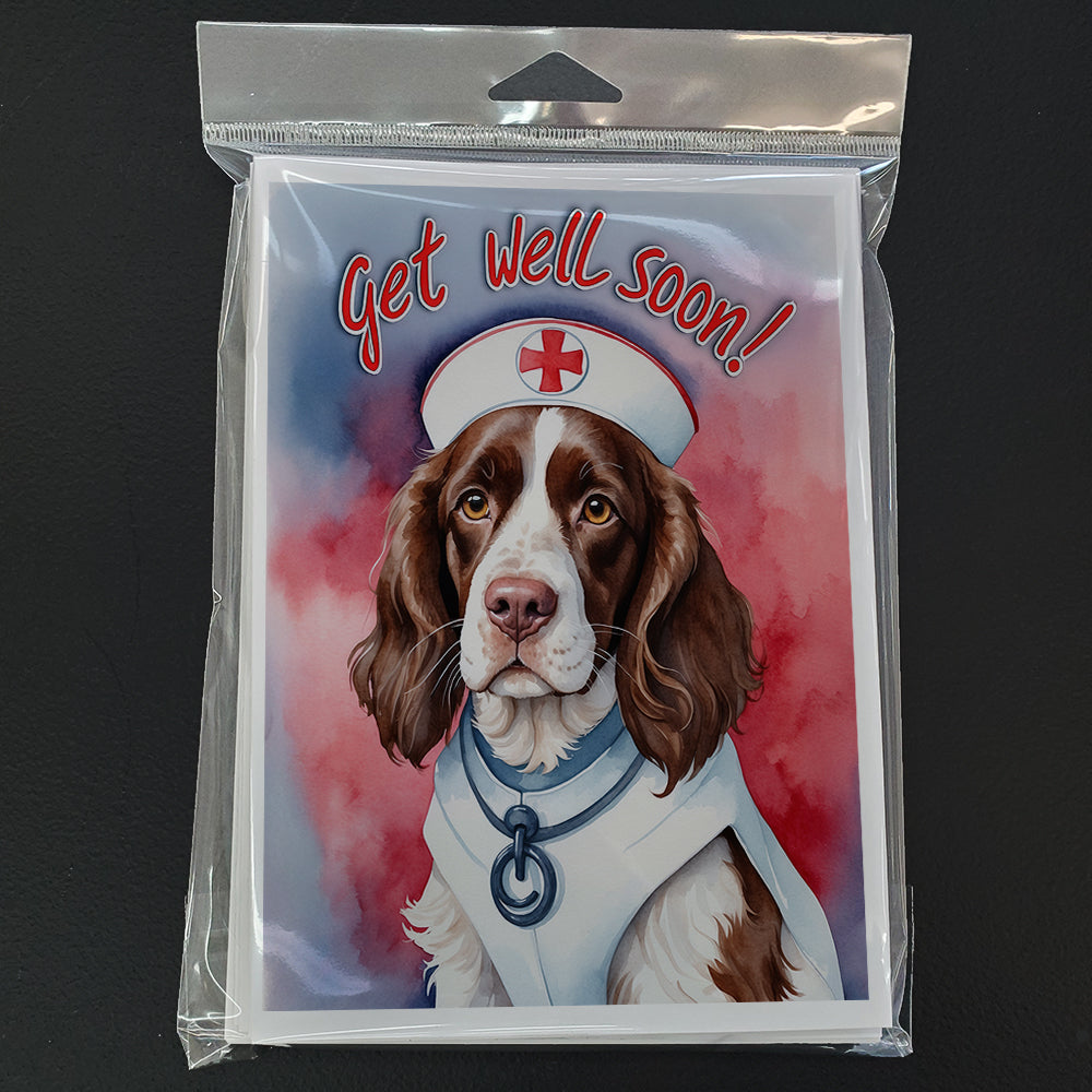 English Springer Spaniel Get Well Soon Greeting Cards Pack of 8 Blank Cards with Envelopes Whimsical A7 Size 5x7