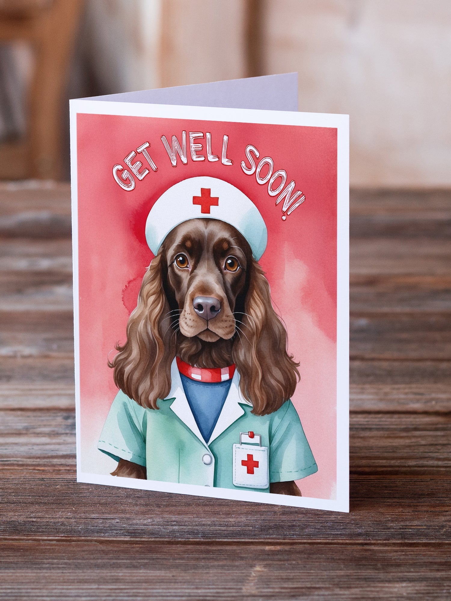 Field Spaniel Get Well Soon Greeting Cards Pack of 8 Blank Cards with Envelopes Whimsical A7 Size 5x7