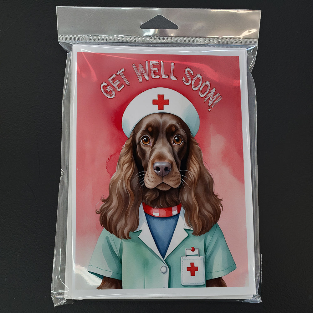 Field Spaniel Get Well Soon Greeting Cards Pack of 8 Blank Cards with Envelopes Whimsical A7 Size 5x7