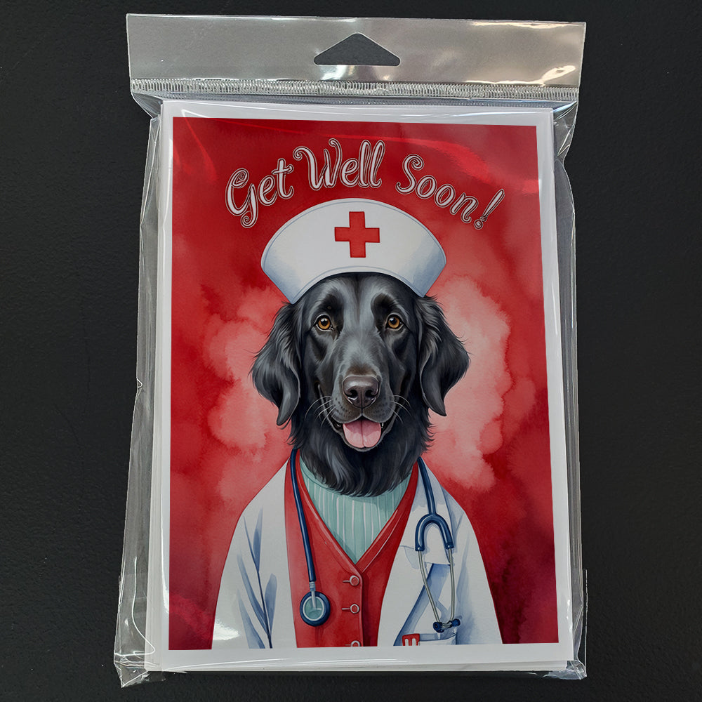 Flat-Coated Retriever Get Well Soon Greeting Cards Pack of 8 Blank Cards with Envelopes Whimsical A7 Size 5x7