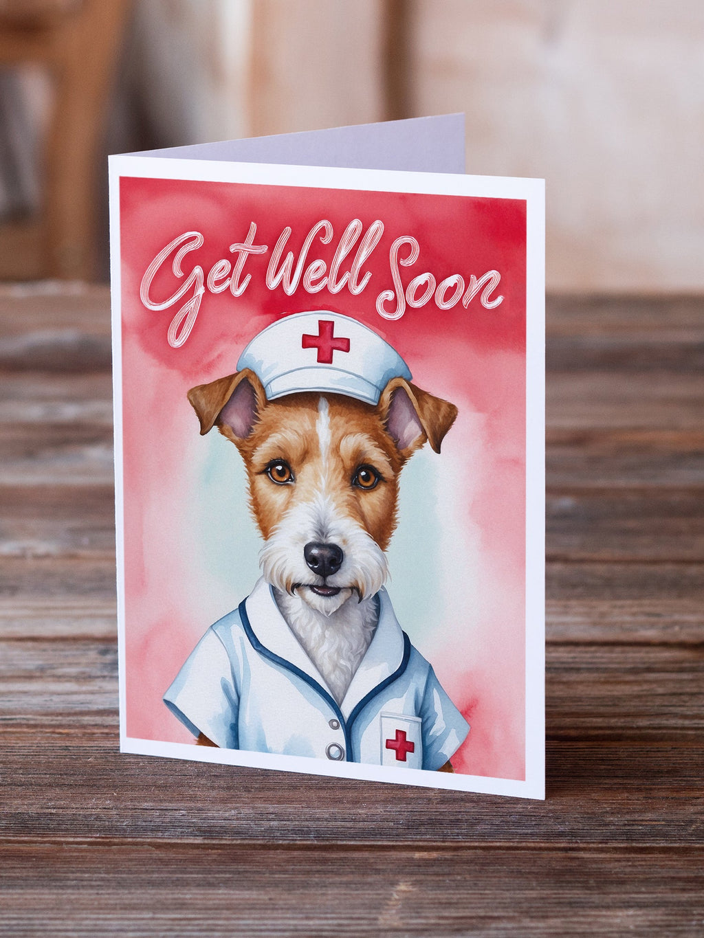 Fox Terrier Get Well Soon Greeting Cards Pack of 8 Blank Cards with Envelopes Whimsical A7 Size 5x7