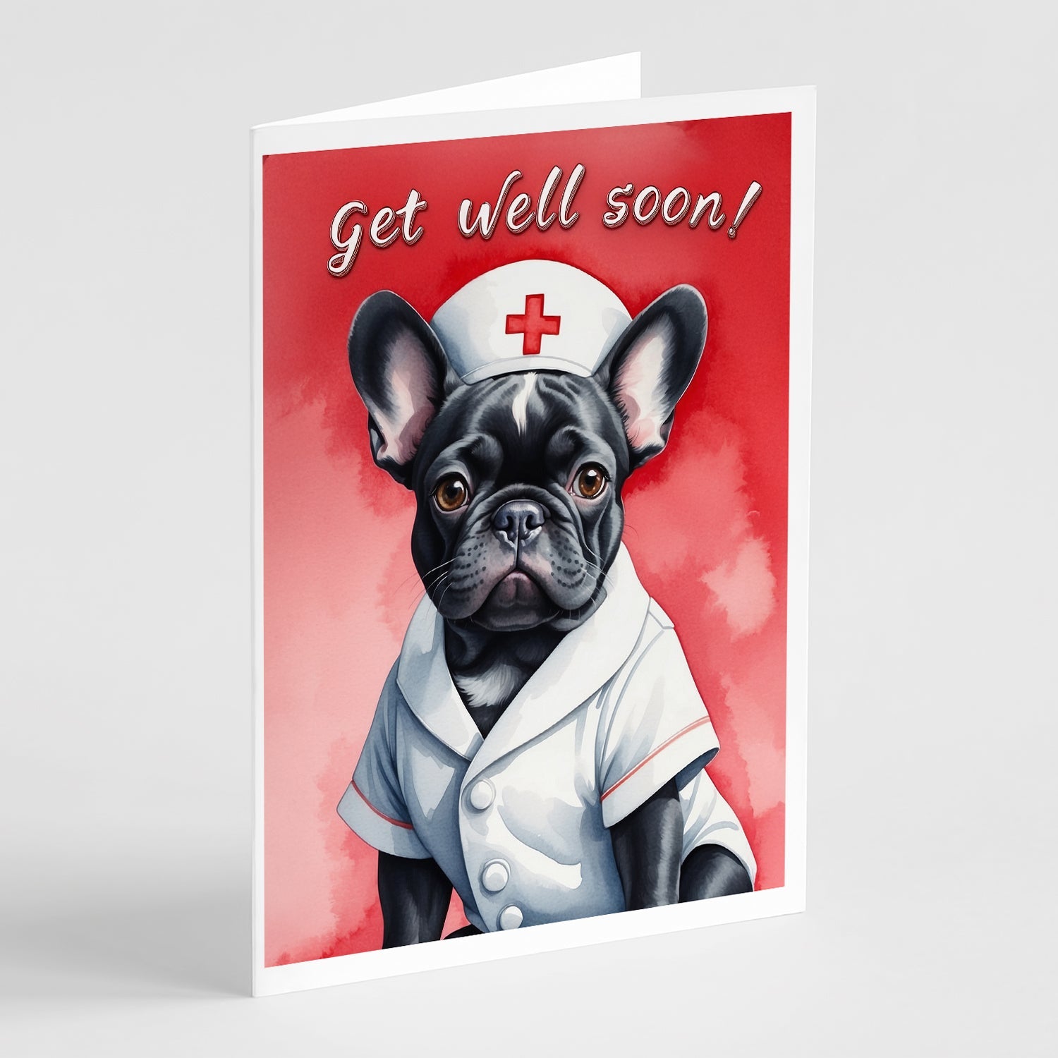 Black French Bulldog Get Well Soon Greeting Cards Pack of 8 Blank Cards with Envelopes Whimsical A7 Size 5x7