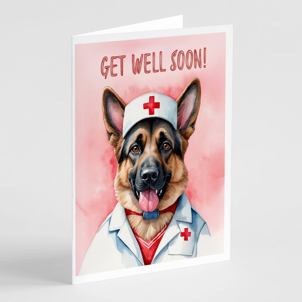 German Shepherd Get Well Soon Greeting Cards Pack of 8 Blank Cards with Envelopes Whimsical A7 Size 5x7