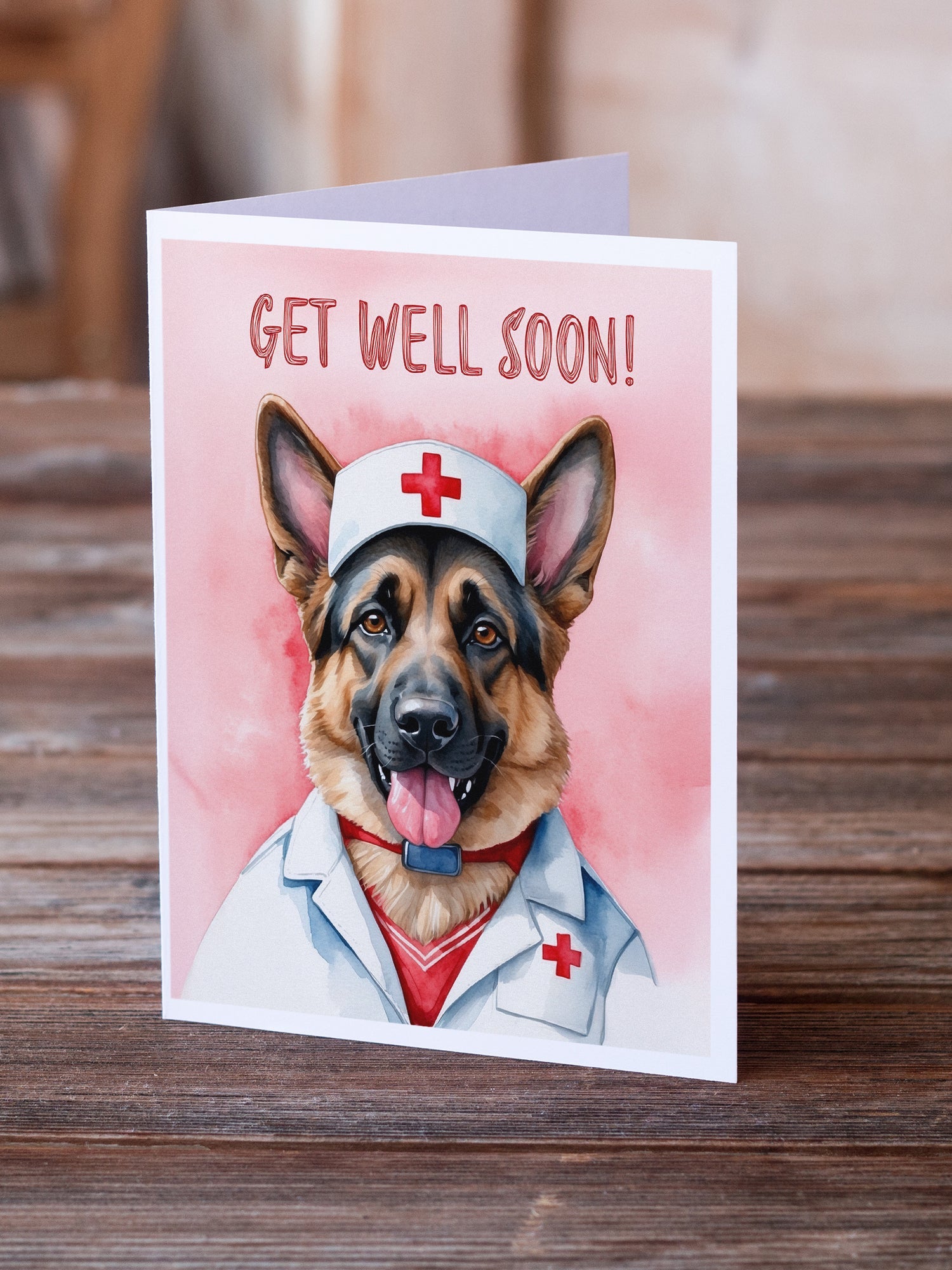 German Shepherd Get Well Soon Greeting Cards Pack of 8 Blank Cards with Envelopes Whimsical A7 Size 5x7