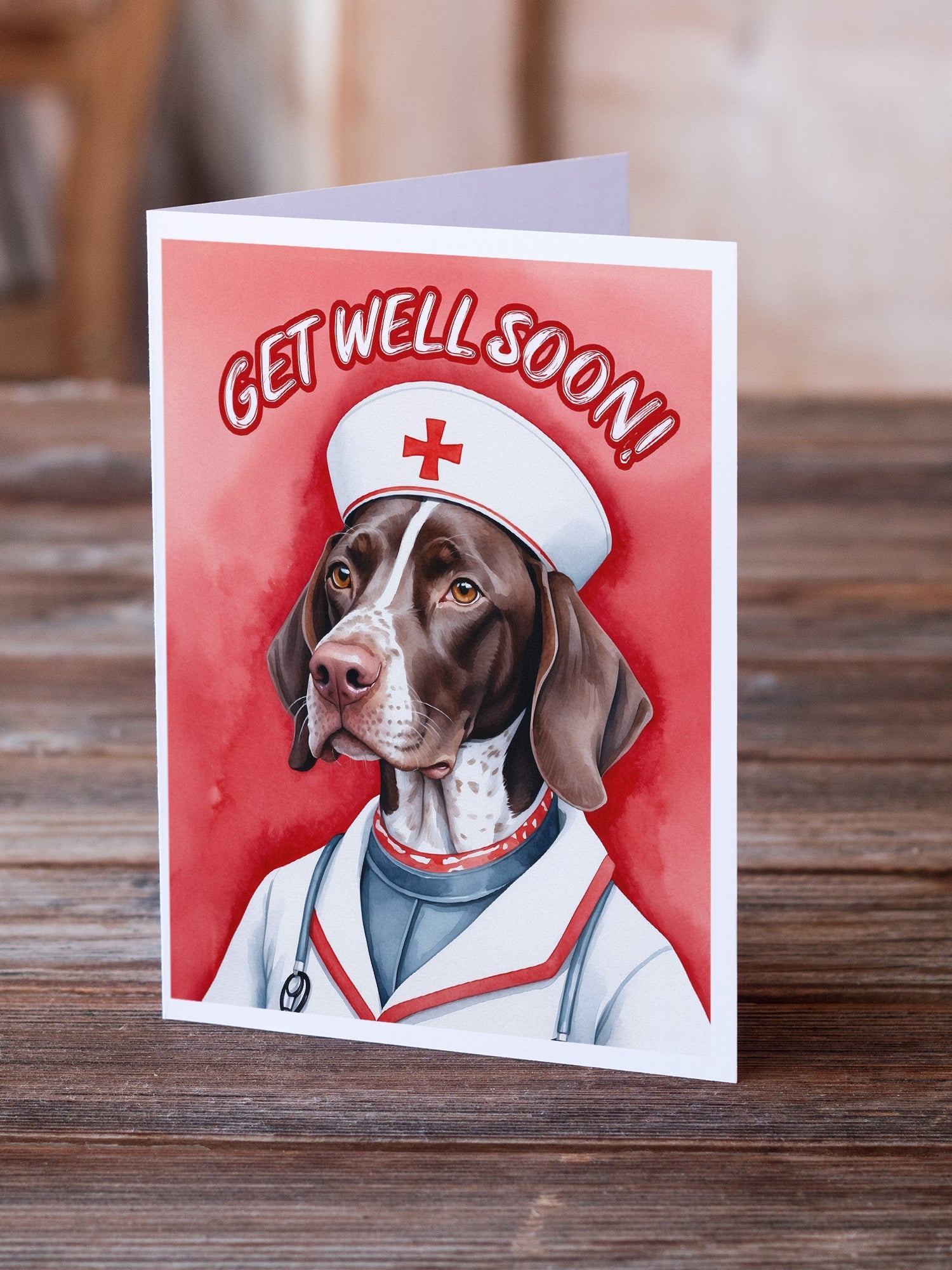 German Shorthaired Pointer Get Well Soon Greeting Cards Pack of 8 Blank Cards with Envelopes Whimsical A7 Size 5x7