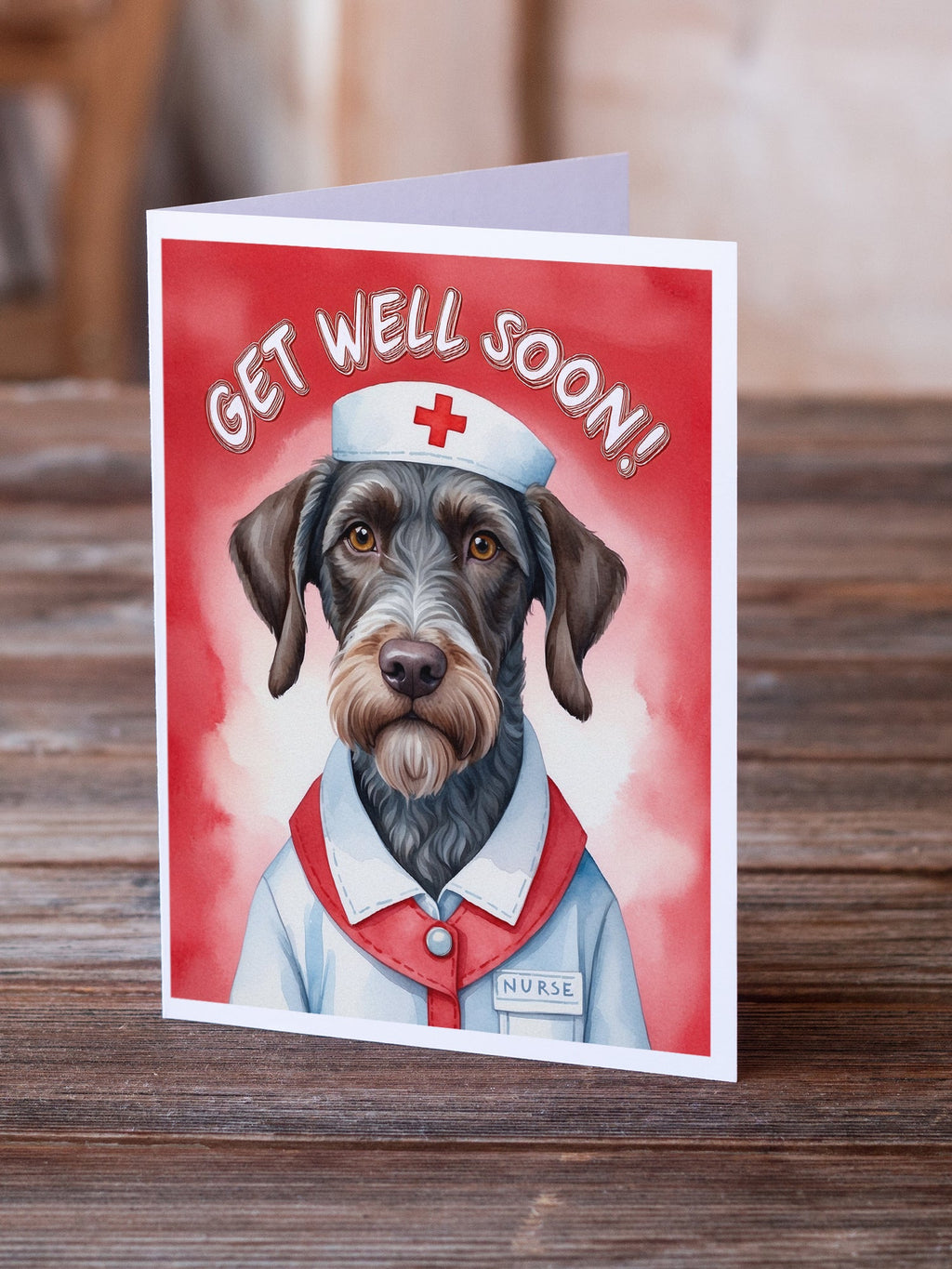 German Wirehaired Pointer Get Well Soon Greeting Cards Pack of 8 Blank Cards with Envelopes Whimsical A7 Size 5x7