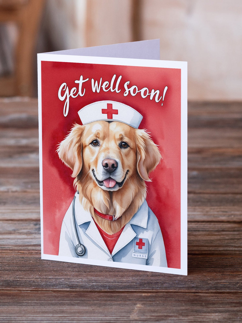 Golden Retriever Get Well Soon Greeting Cards Pack of 8 Blank Cards with Envelopes Whimsical A7 Size 5x7