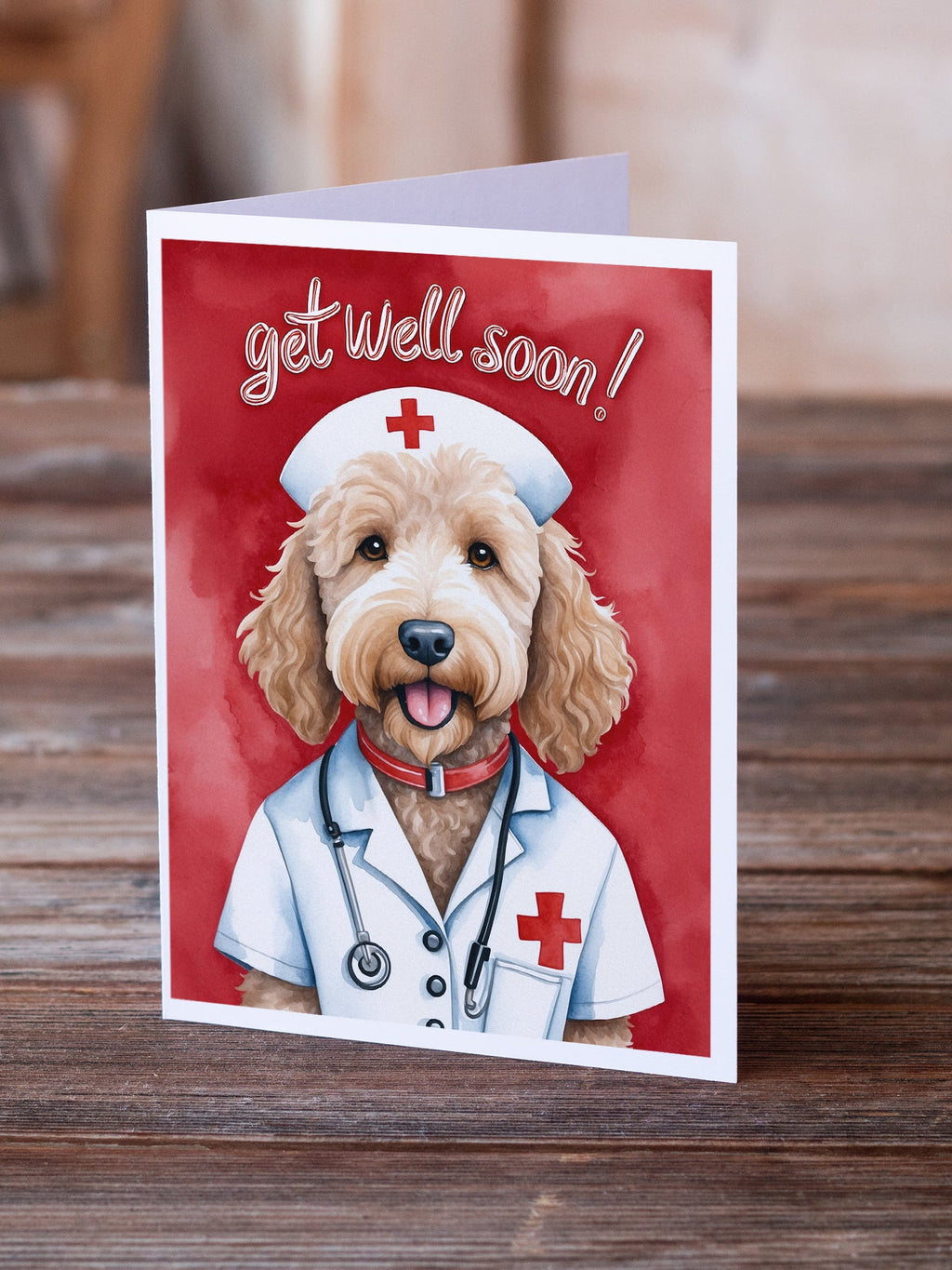 Goldendoodle Get Well Soon Greeting Cards Pack of 8 Blank Cards with Envelopes Whimsical A7 Size 5x7