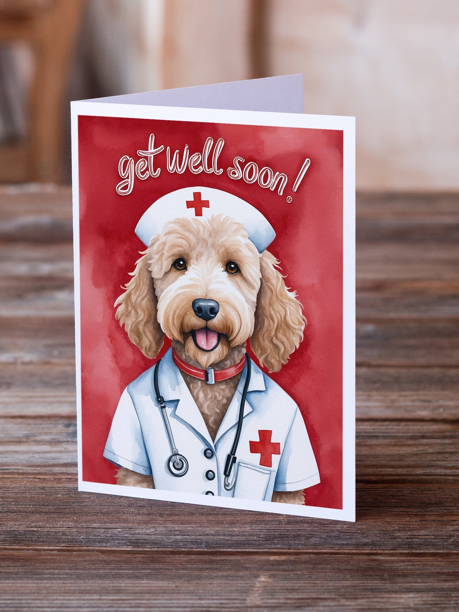 Goldendoodle Get Well Soon Greeting Cards Pack of 8 Blank Cards with Envelopes Whimsical A7 Size 5x7