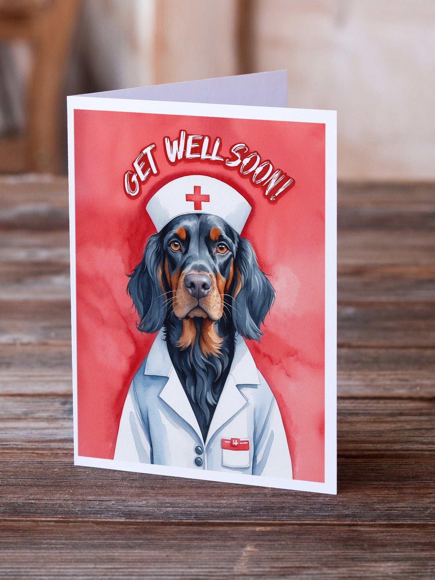 Gordon Setter Get Well Soon Greeting Cards Pack of 8 Blank Cards with Envelopes Whimsical A7 Size 5x7