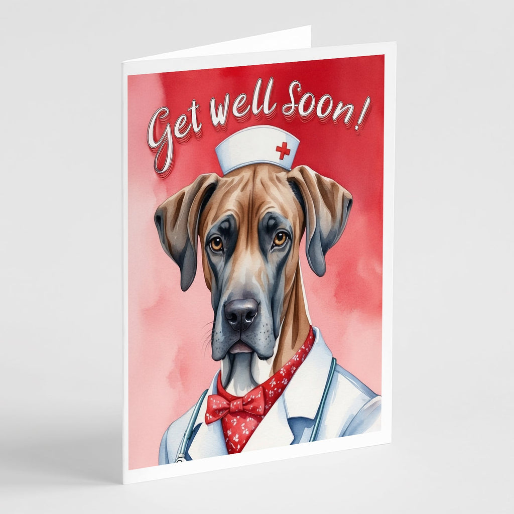 Great Dane Get Well Soon Greeting Cards Pack of 8 Blank Cards with Envelopes Whimsical A7 Size 5x7