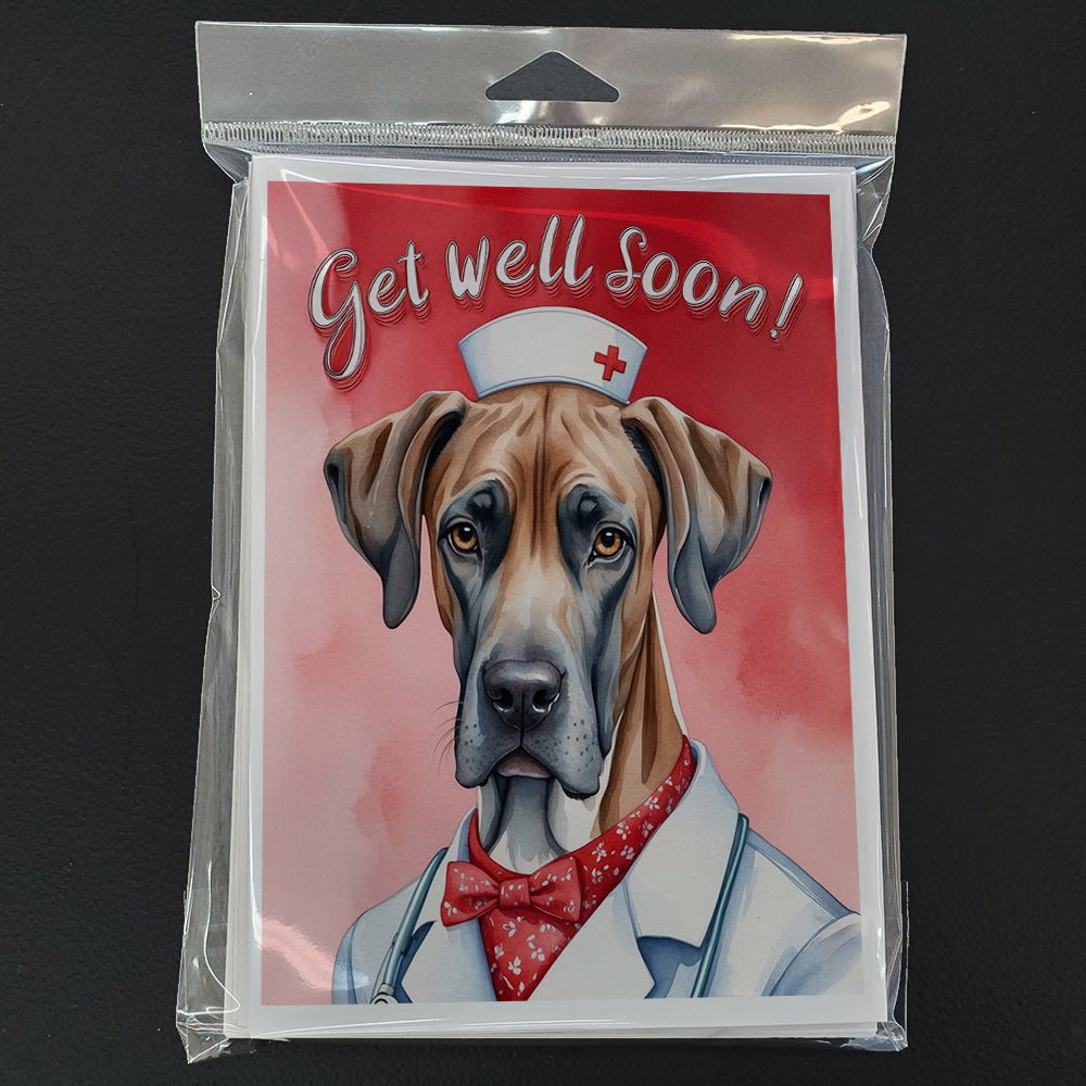 Great Dane Get Well Soon Greeting Cards Pack of 8 Blank Cards with Envelopes Whimsical A7 Size 5x7