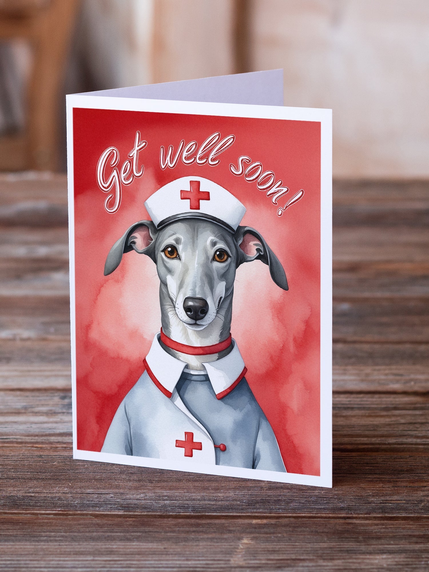 Greyhound Get Well Soon Greeting Cards Pack of 8 Blank Cards with Envelopes Whimsical A7 Size 5x7
