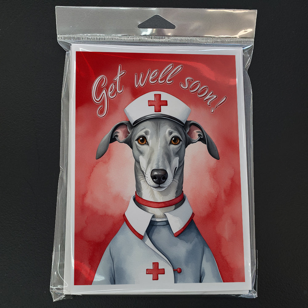 Greyhound Get Well Soon Greeting Cards Pack of 8 Blank Cards with Envelopes Whimsical A7 Size 5x7