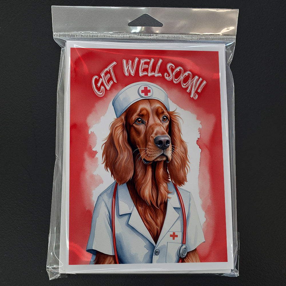 Irish Setter Get Well Soon Greeting Cards Pack of 8 Blank Cards with Envelopes Whimsical A7 Size 5x7