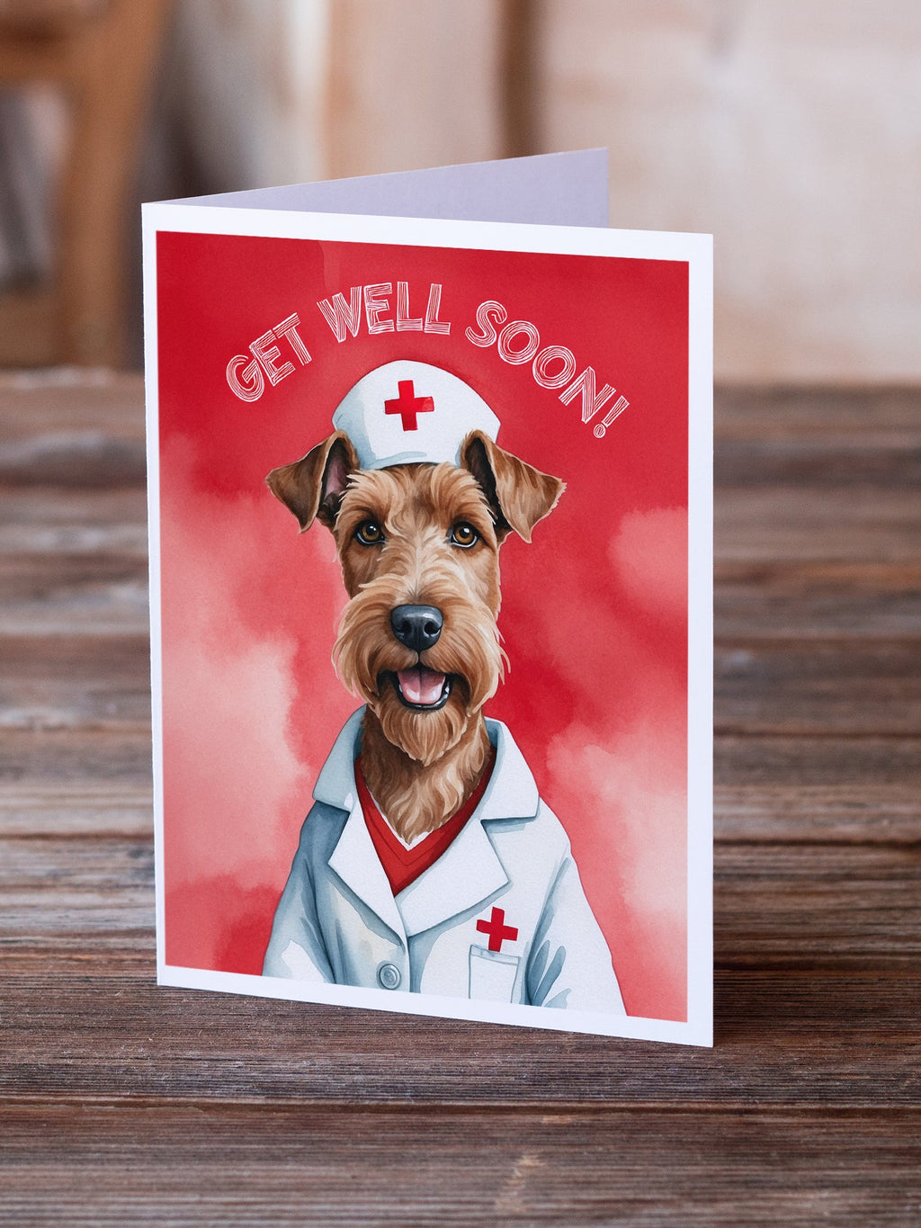 Irish Terrier Get Well Soon Greeting Cards Pack of 8 Blank Cards with Envelopes Whimsical A7 Size 5x7