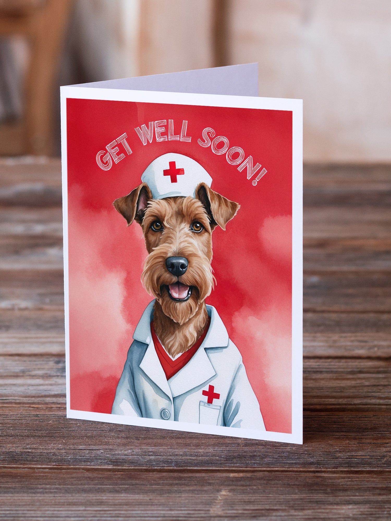 Irish Terrier Get Well Soon Greeting Cards Pack of 8 Blank Cards with Envelopes Whimsical A7 Size 5x7