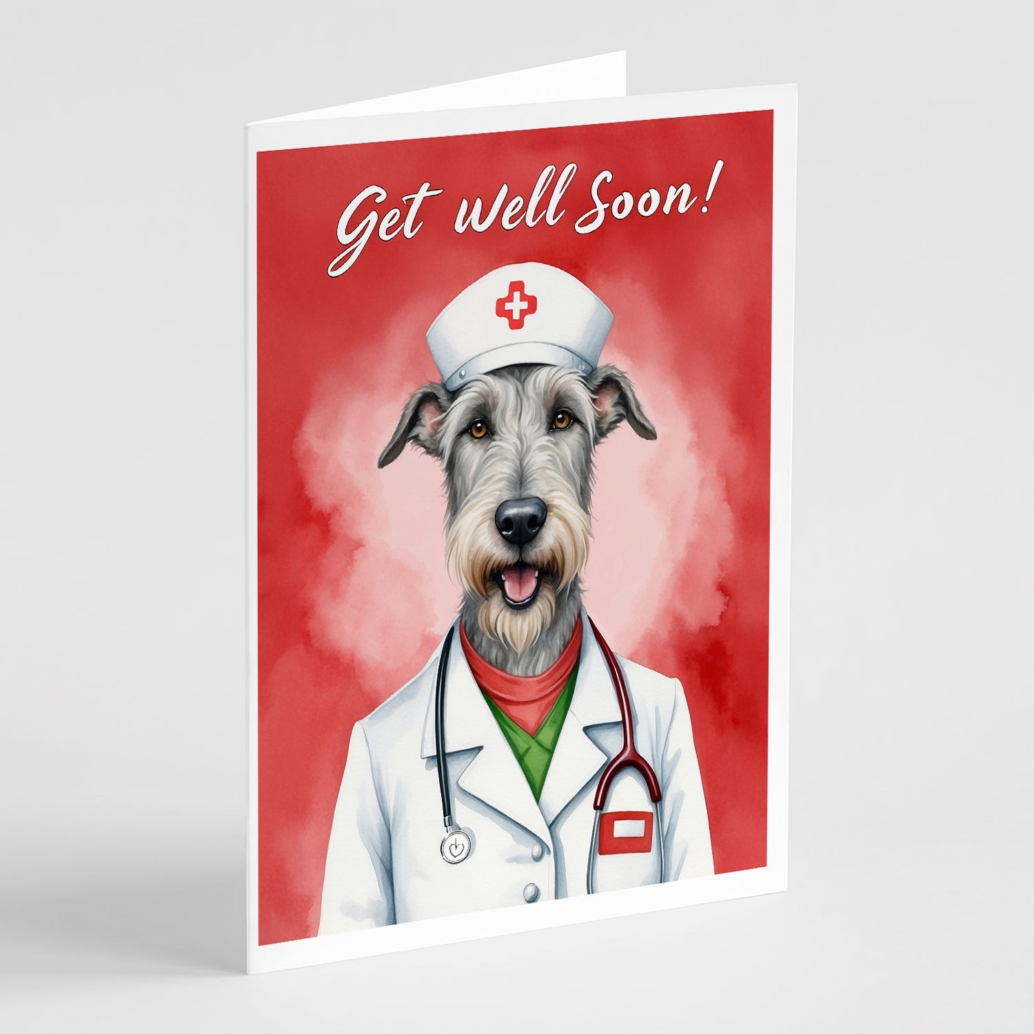 Irish Wolfhound Get Well Soon Greeting Cards Pack of 8 Blank Cards with Envelopes Whimsical A7 Size 5x7